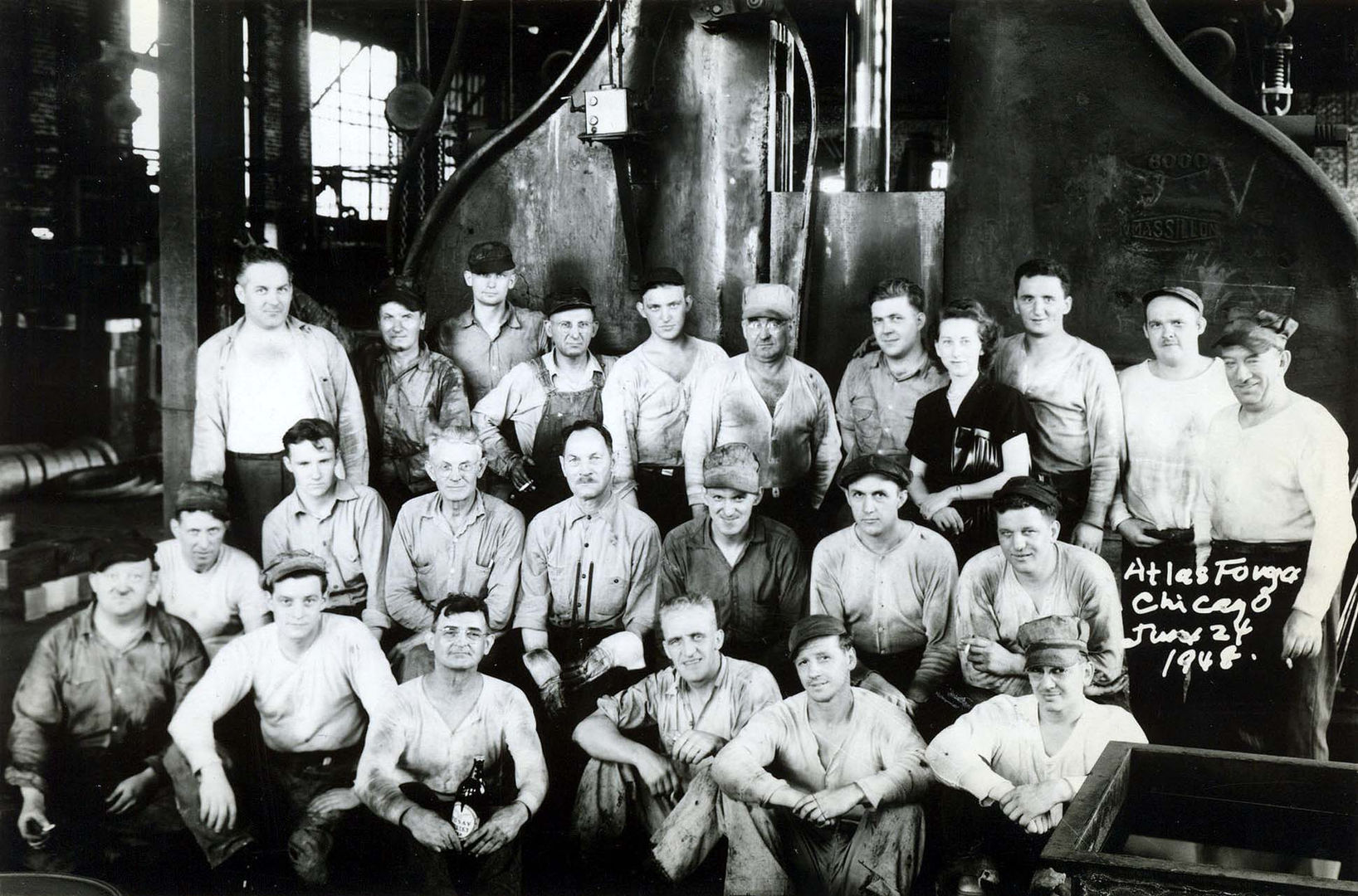 Black and white photo of work group, 